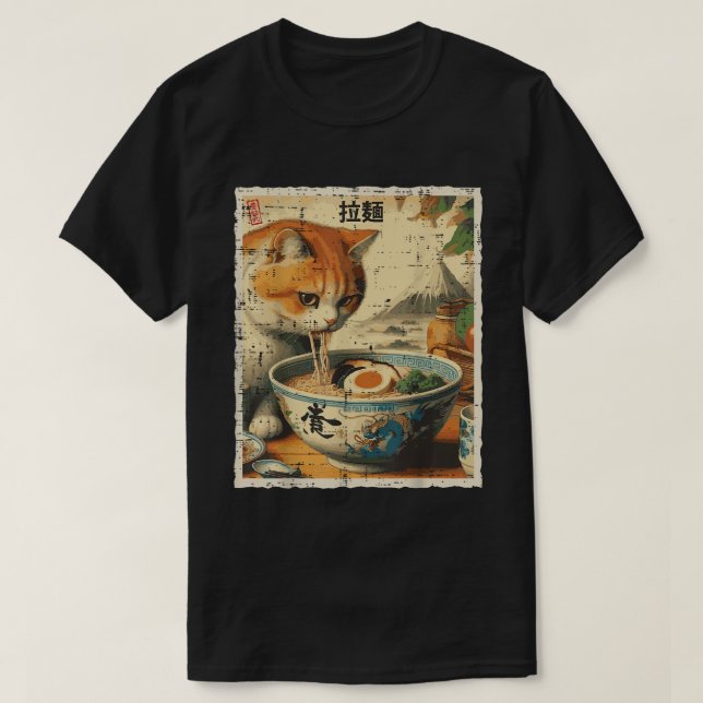 Cat Ra Noodle Japanisch Anime Kawaii Katzen T-Shirt (Design vorne)