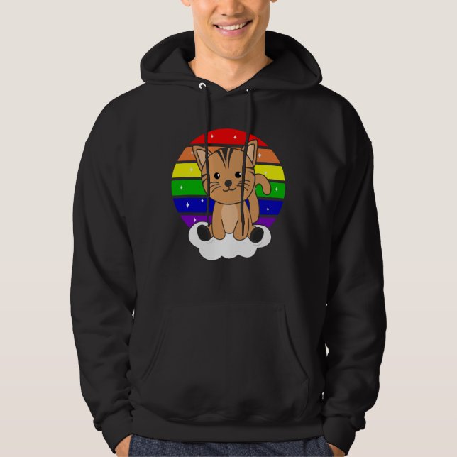 Cat Rainbow Glitzer Kawaii Cats farbenfroh Hoodie (Vorderseite)