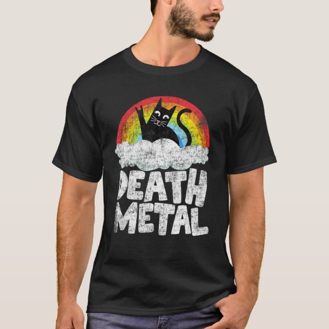 Cat Rainbow Heavy Metal Band Kids Goth Funny Death T-Shirt (Vorderseite)