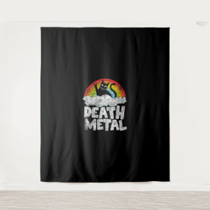 Cat Rainbow Heavy Metal Band Kids Goth Funny Death Wandteppich