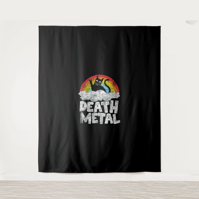 Cat Rainbow Heavy Metal Band Kids Goth Funny Death Wandteppich (Vorderseite)
