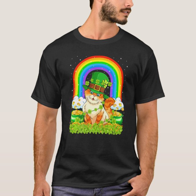 Cat Rainbow Leprechaun Cat St Patrick's Day T-Shirt (Vorderseite)