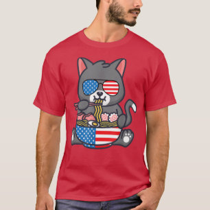 Cat Ramen American Anime Flag 4. Juli Funny Pa T-Shirt