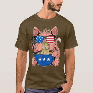 Cat Ramen Anime American Flag USA 4th Of July Men  T-Shirt