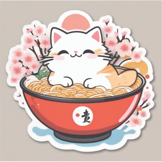 Cat ramen aufkleber (Vorderseite)