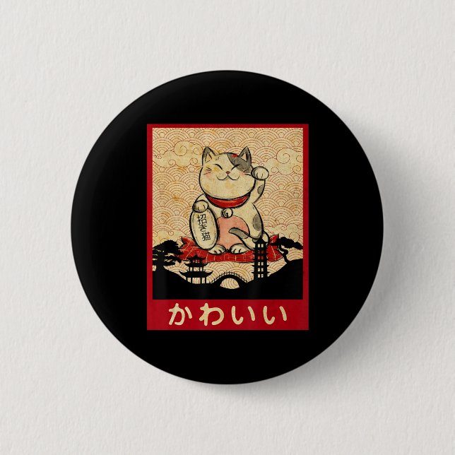 Cat Ramen Bowl Anime Japanisch Noodles Kawaii Neko Button (Vorderseite)
