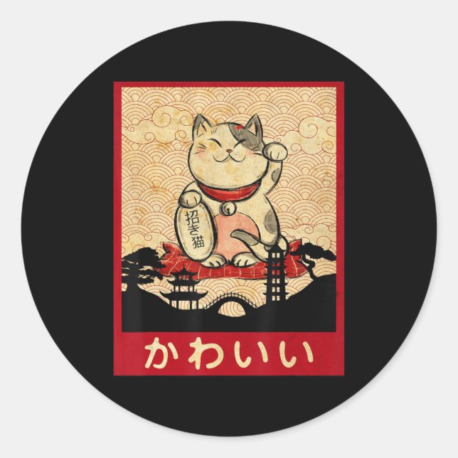 Cat Ramen Bowl Anime Japanisch Noodles Kawaii Neko Runder Aufkleber (Vorderseite)