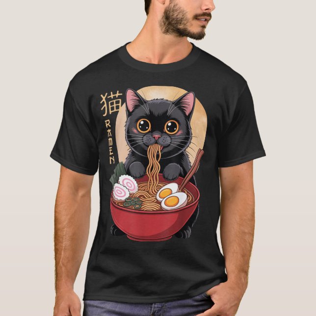 Cat Ramen Funny Graphic Tees Japanese Kawaii Cat A (Vorderseite)