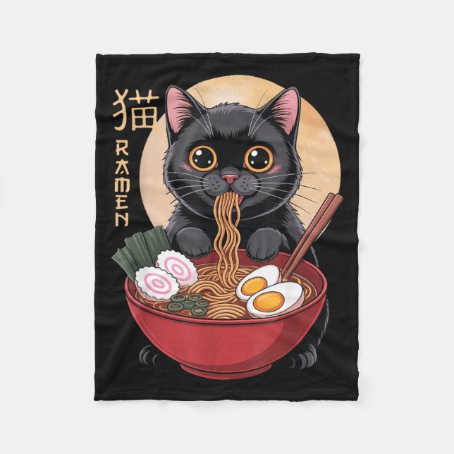 Cat Ramen Funny Graphic Tees Japanese Kawaii Cat A Fleecedecke (Vorderseite)