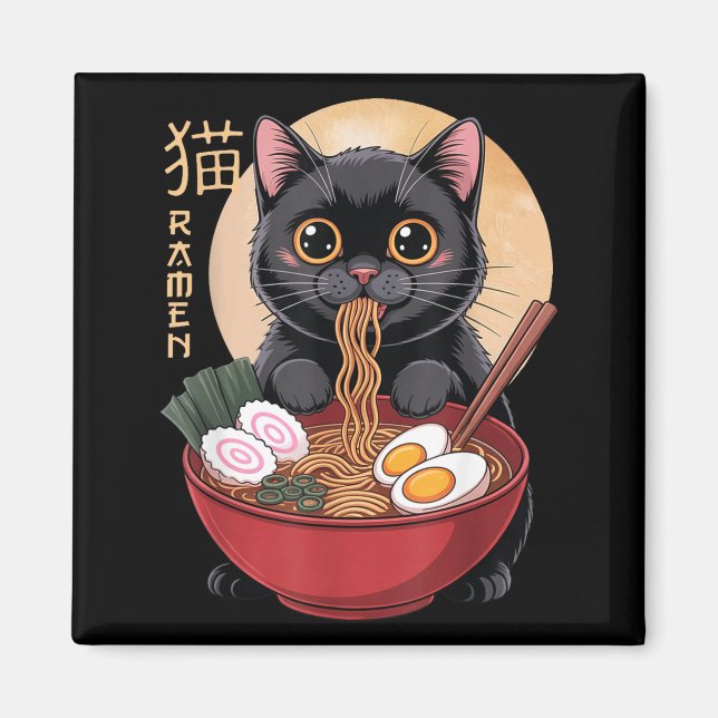 Cat Ramen Funny Graphic Tees Japanese Kawaii Cat A Magnet (Vorne)