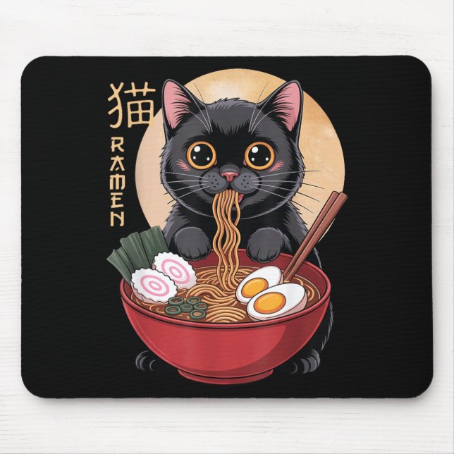 Cat Ramen Funny Graphic Tees Japanese Kawaii Cat A Mousepad (Vorne)