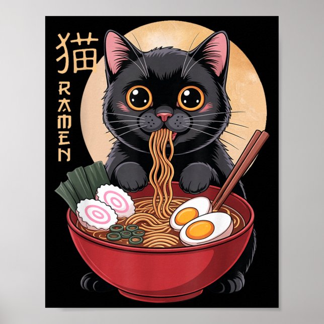 Cat Ramen Funny Graphic Tees Japanese Kawaii Cat A Poster (Vorne)