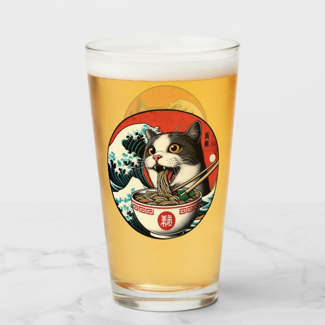 Cat Ramen Japanese Art Vintage Style Glas (Vorne (Gefüllt))