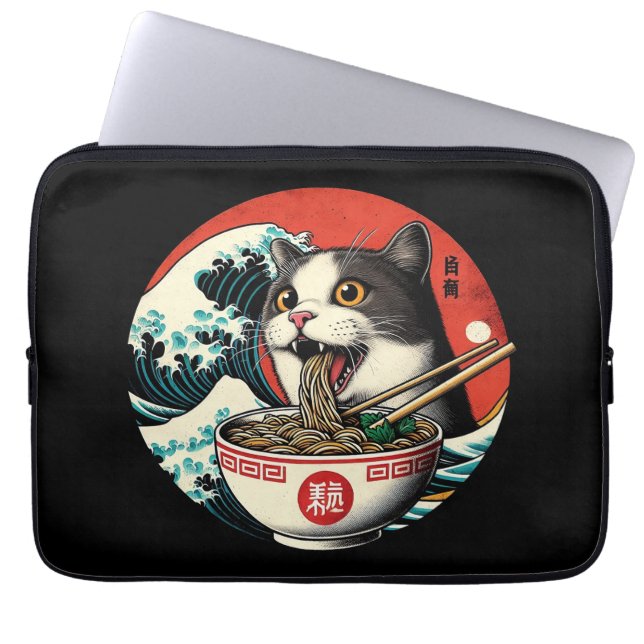 Cat Ramen Japanese Art Vintage Style Laptopschutzhülle (Vorderseite)