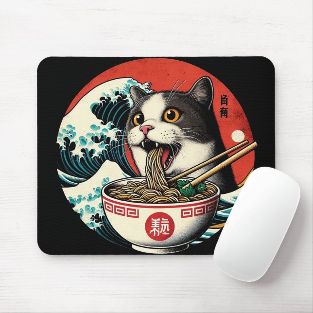 Cat Ramen Japanese Art Vintage Style Mousepad (Mit Mouse)