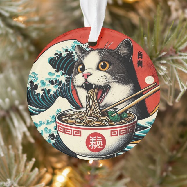Cat Ramen Japanese Art Vintage Style Ornament (Baum)