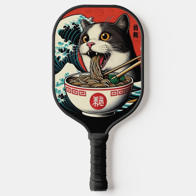 Cat Ramen Japanese Art Vintage Style Pickleball Schläger (Vorderseite)
