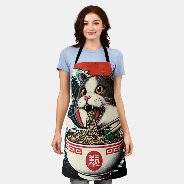 Cat Ramen Japanese Art Vintage Style Schürze (Getragen)