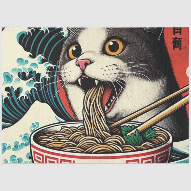 Cat Ramen Japanese Art Vintage Style Seidenpapier (Vorderseite)