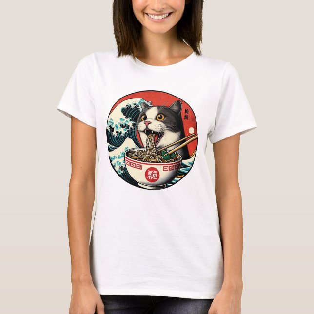 Cat Ramen Japanese Art Vintage Style T-Shirt (Vorderseite)
