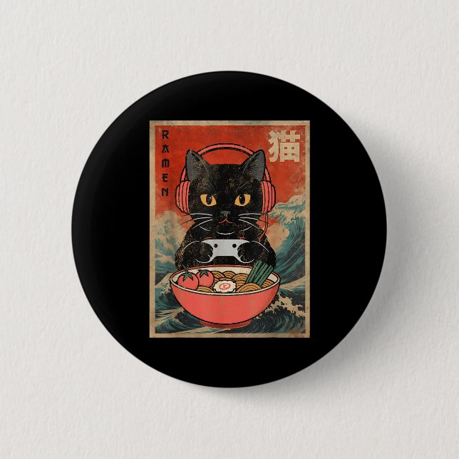 Cat Ramen Japanese Funny Graphic Kawaii Anime  Button (Vorderseite)