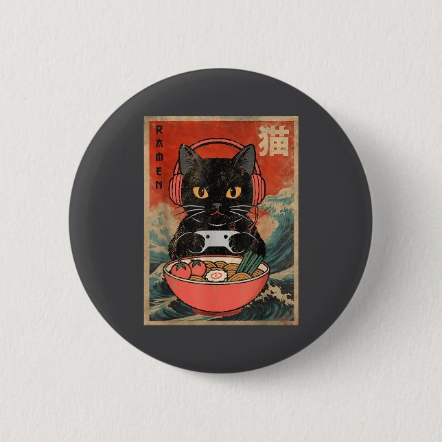 Cat Ramen Japanese Funny Graphic Kawaii Anime  Button (Vorderseite)