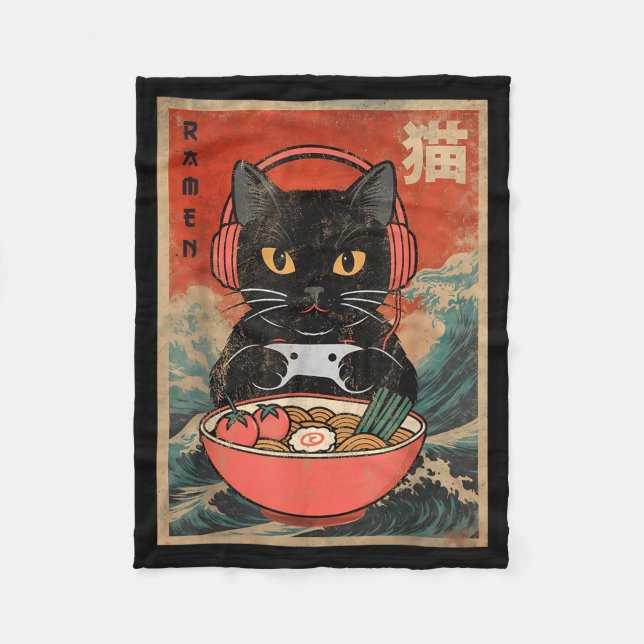 Cat Ramen Japanese Funny Graphic Kawaii Anime  Fleecedecke (Vorderseite)