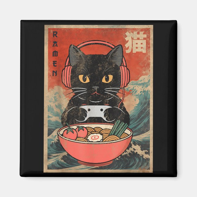 Cat Ramen Japanese Funny Graphic Kawaii Anime  Magnet (Vorne)