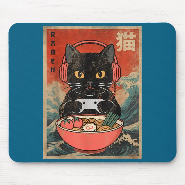 Cat Ramen Japanese Funny Graphic Kawaii Anime  Mousepad (Vorne)