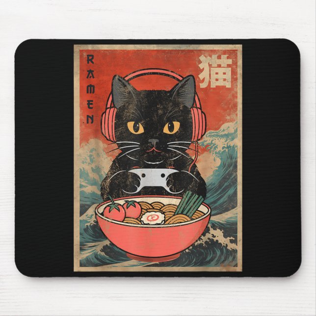 Cat Ramen Japanese Funny Graphic Kawaii Anime  Mousepad (Vorne)
