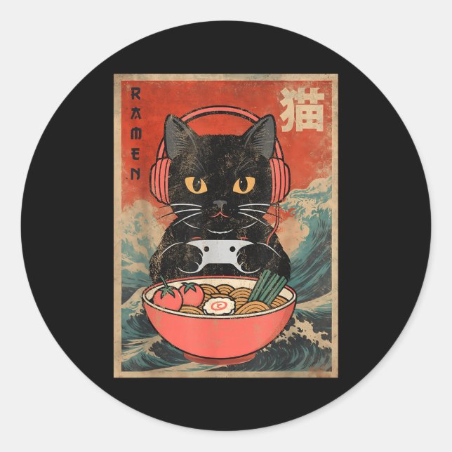 Cat Ramen Japanese Funny Graphic Kawaii Anime  Runder Aufkleber (Vorderseite)