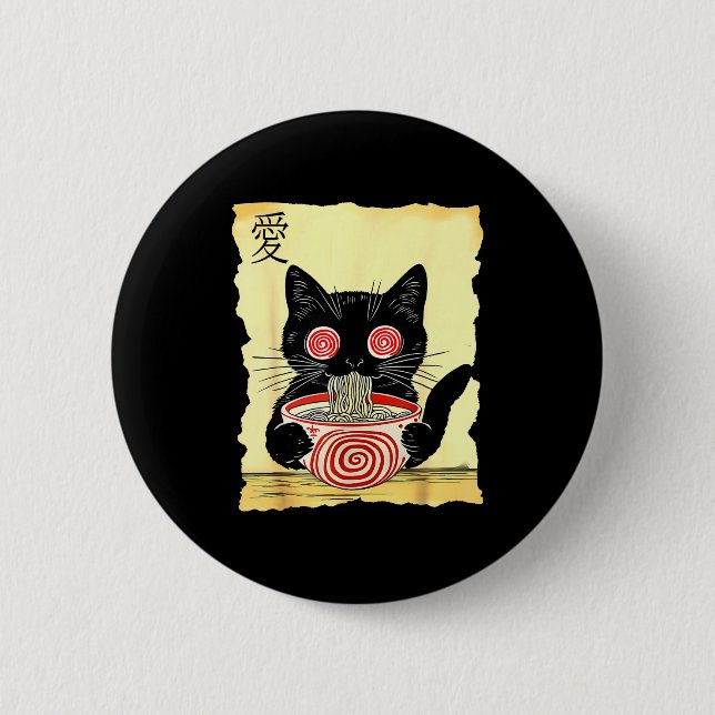 Cat Ramen Japanese Funny Graphic Tees Kawaii Anime Button (Vorderseite)