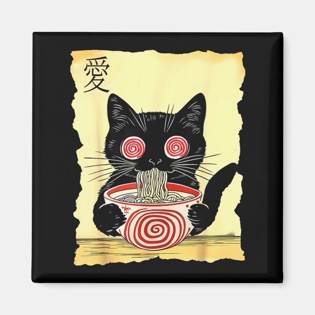 Cat Ramen Japanese Funny Graphic Tees Kawaii Anime Magnet (Vorne)