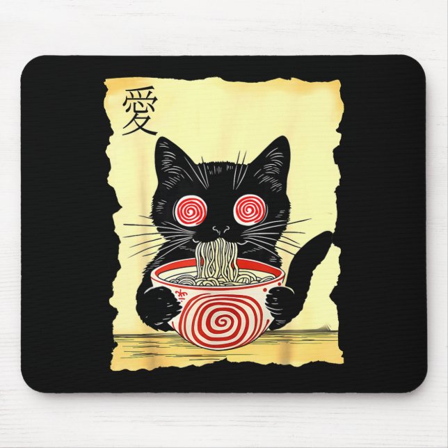 Cat Ramen Japanese Funny Graphic Tees Kawaii Anime Mousepad (Vorne)