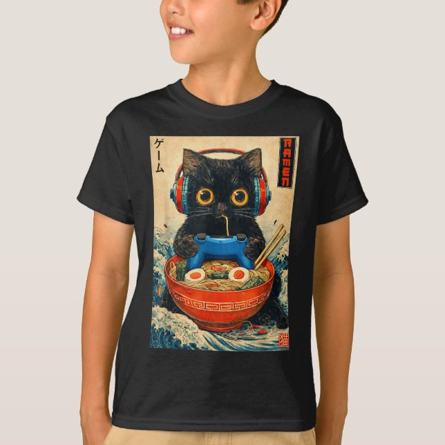 Cat Ramen Japanese Funny Graphic Tees Kawaii Cat A (Vorderseite)
