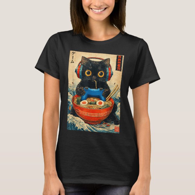 Cat Ramen Japanese Funny Graphic Tees Kawaii Cat A (Vorderseite)