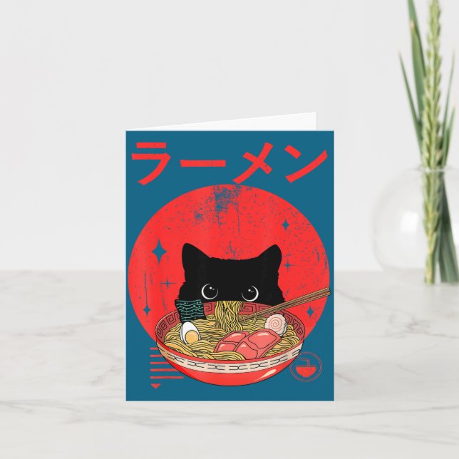 Cat Ramen Japanese Funny Graphic Tees Kawaii Cat A Karte (Vorderseite)