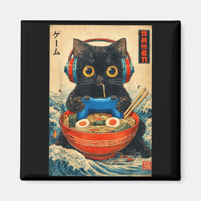 Cat Ramen Japanese Funny Graphic Tees Kawaii Cat A Magnet (Vorne)