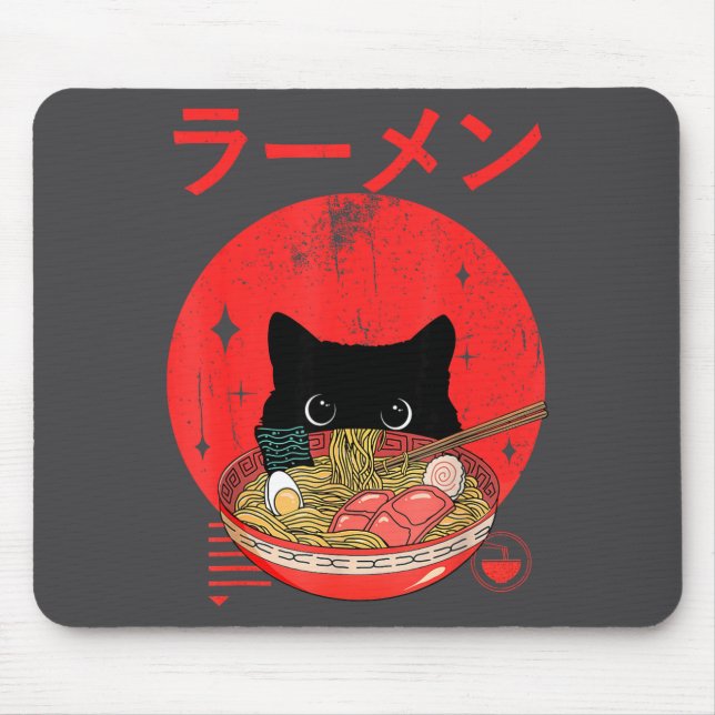 Cat Ramen Japanese Funny Graphic Tees Kawaii Cat A Mousepad (Vorne)