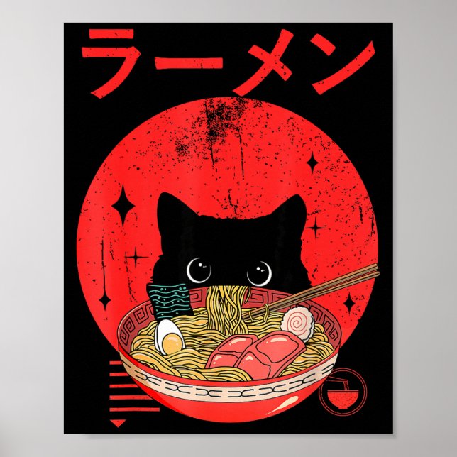 Cat Ramen Japanese Funny Graphic Tees Kawaii Cat A Poster (Vorne)