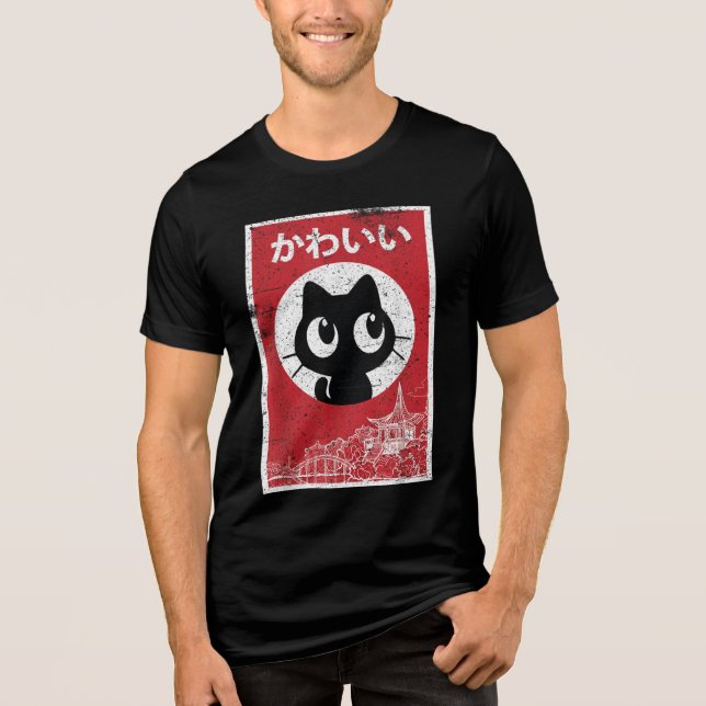 Cat Ramen Japanisch Funny Grafik Kawaii Anime Gesc Tri-Blend Shirt (Vorderseite)