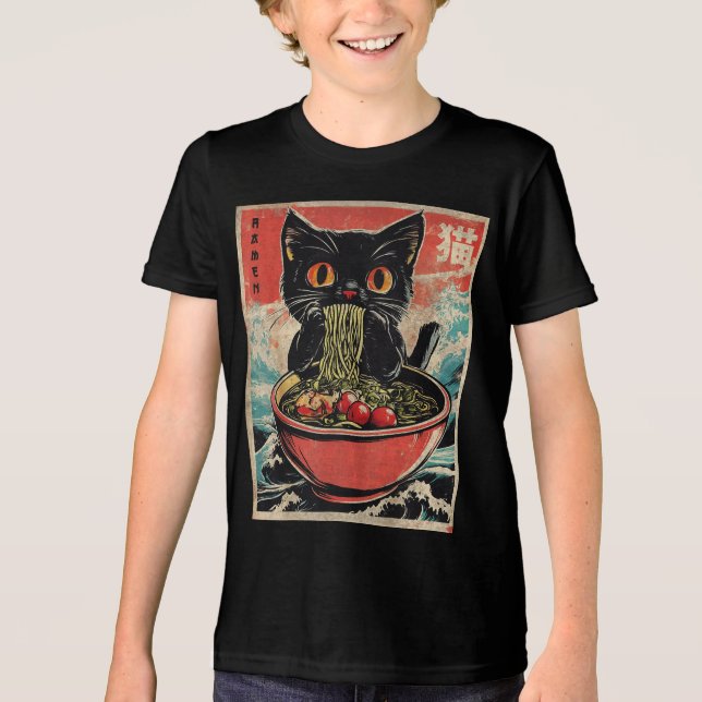 Cat Ramen Japanisch Funny Grafik Kawaii Anime Gesc Tri-Blend Shirt (Vorderseite)