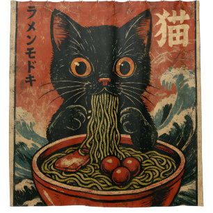 Cat Ramen Japanisch Funny Graphic Kawaii Cat Anime Duschvorhang