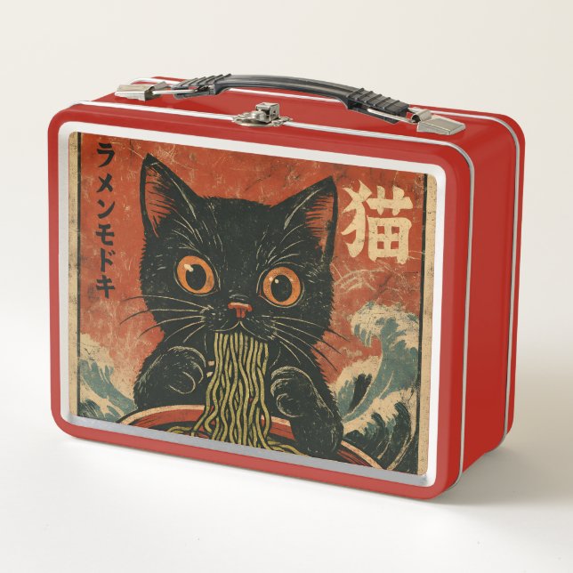 Cat Ramen Japanisch Funny Graphic Kawaii Cat Anime Metall Brotdose (Vorderseite)