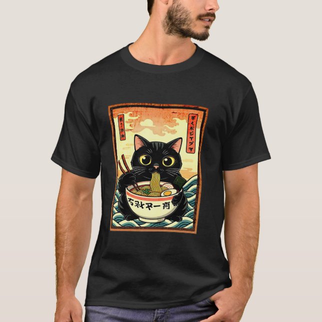 Cat Ramen Japanisch Funny Graphic Kawaii Cat Anime T-Shirt (Vorderseite)