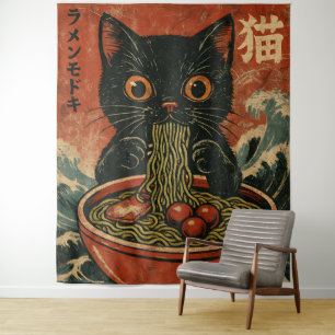 Cat Ramen Japanisch Funny Graphic Kawaii Cat Anime Wandteppich