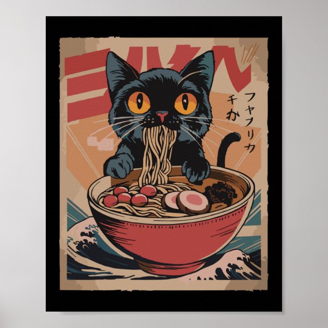 Cat Ramen Japanisch Funny Graphics Kawaii Cat A Poster (Vorne)