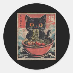 Cat Ramen Japanisch Funny Graphics Kawaii Cat A Runder Aufkleber