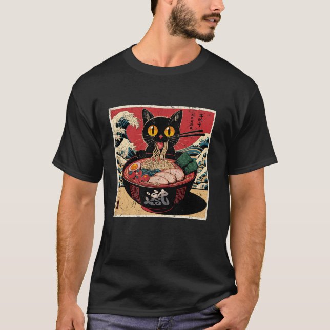 Cat Ramen Japanisch Funny Graphics Kawaii Cat A T-Shirt (Vorderseite)