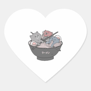 Cat Ramen Kawaii Herz-Aufkleber
